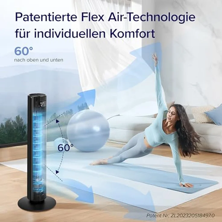 Levoit Smart Turmventilator Classic Pro, 25 dB sehr leise, 7,9 m/s, 90° Oszillation, 60° Einstellung, Fernbedienung, 12 Geschwindigkeiten, App- & Sprachsteuerung – Bild 5