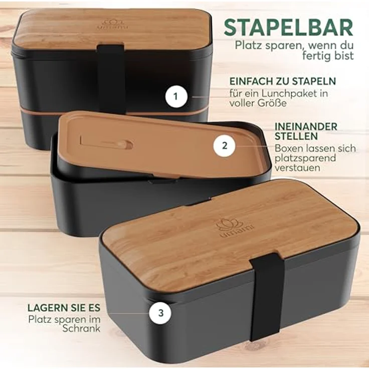 UMAMI Bento Lunchbox für Erwachsene, auslaufsichere Brotdose mit Besteck und 2 Saucenbehältern, ideal für Meal Prep und Snacks, doppelte Fächergestaltung – Bild 4