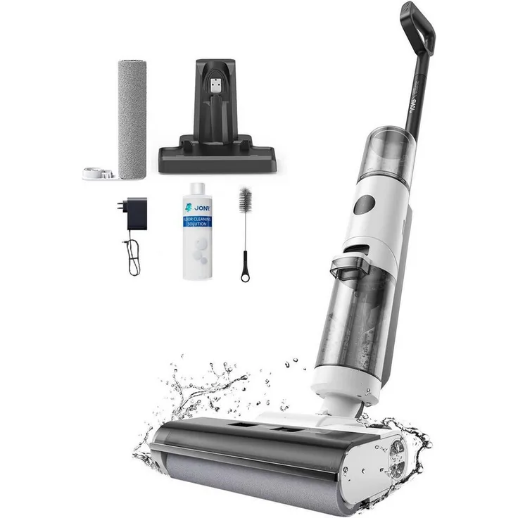 JONR ED12 Nass-Trocken-Akkusauger mit automatischer Selbstreinigung, 200 W Leistung, 850 mL Wassertank, kabellos, Kantenreinigung, Anti-Verwirrungs-Haar, leicht und vielseitig