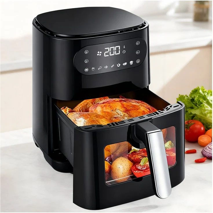 Nettlife Heißluftfritteuse XXL mit 6L Kapazität, leise, 7 Programme, 1500 W, Sichtfenster, für Familienküche