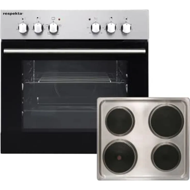 Respekta EB6000IXN Einbau-Herdset, Edelstahl, Backofen 59 L, 3 Beheizungsarten, Massekochfeld mit Blitzkochplatte, 5500 W