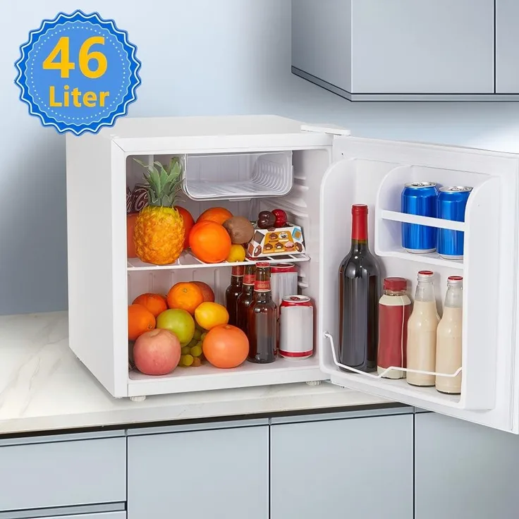 FOHERE 46L Table Top Kühlschrank, Minikühlschrank mit Kühl- und Gefrierfunktion, 46.9 cm hoch, 43.4 cm breit, umkehrbarer Türanschlag, 7-stufige Temperaturregelung, Energieeffizienzklasse E