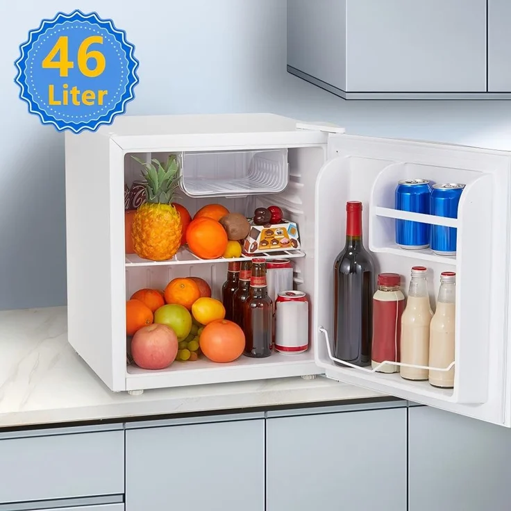 FOHERE 46L Table Top Kühlschrank, Minikühlschrank mit Kühl- und Gefrierfunktion, 46.9 cm hoch, 43.4 cm breit, umkehrbarer Türanschlag, 7-stufige Temperaturregelung, Energieeffizienzklasse E