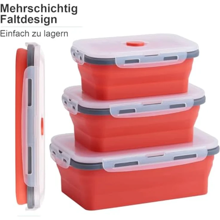 König Design Faltbare Frischhalteboxen 4 Stück - Auslaufsicher, zusammenklappbar, BPA-frei (Rot) – Bild 5