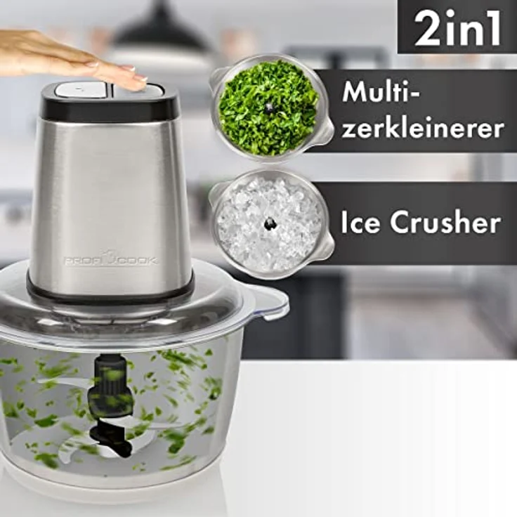 ProfiCook Zerkleinerer PC-MZ 1227, elektrischer Multizerkleinerer mit Ice Crush-Funktion, 1,7 L Edelstahlbehälter, 2 Geschwindigkeitsstufen – Bild 2