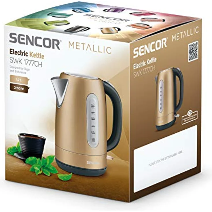Sencor SWK1777CH Wasserkocher, 1,7 L, 2150 W, Abschaltautomatik, Überhitzungsschutz, Edelstahl, gold – Bild 10