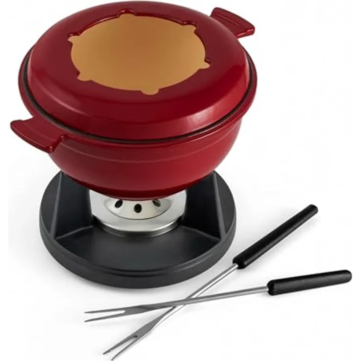 Lucerne Fleischfondue-Set, emaillierter Topf, Rot, 10-teilig