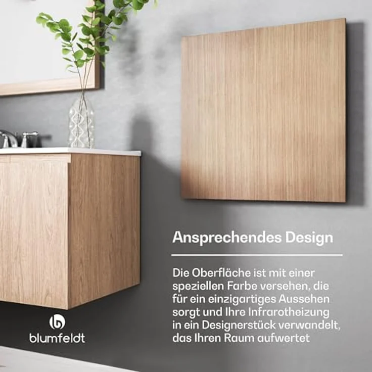 blumfeldt Infrarot Wandheizung 350W, IP44, WLAN- & App-Steuerung, Thermostat, Überhitzungsschutz, Holz Design für Bad & Wohnzimmer – Bild 4
