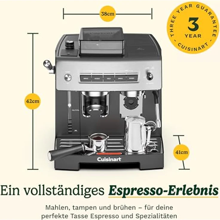Cuisinart Bean-to-Cup Espresso Machine, Siebträgermaschine mit 20 bar Druck, 2,2 l Wassertank, Schwarz und Silber – Bild 11
