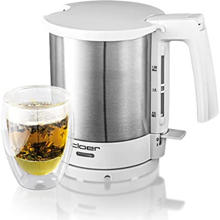 Cloer 4711 Wasserkocher, 2000 W, Trockengeh- und Überhitzungsschutz, innen liegende Füllmengenmarkierung,1,5 Liter, Edelstahl, weiß – Bild 6