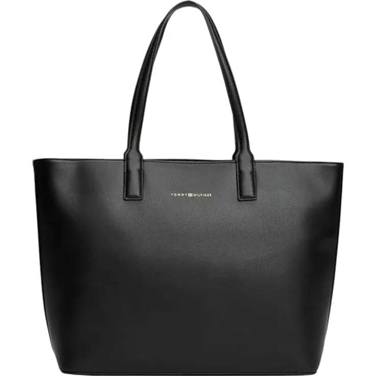 Tommy Hilfiger TH Logotape Shopper Tasche, 44 cm, schwarz, 100% Polyurethan