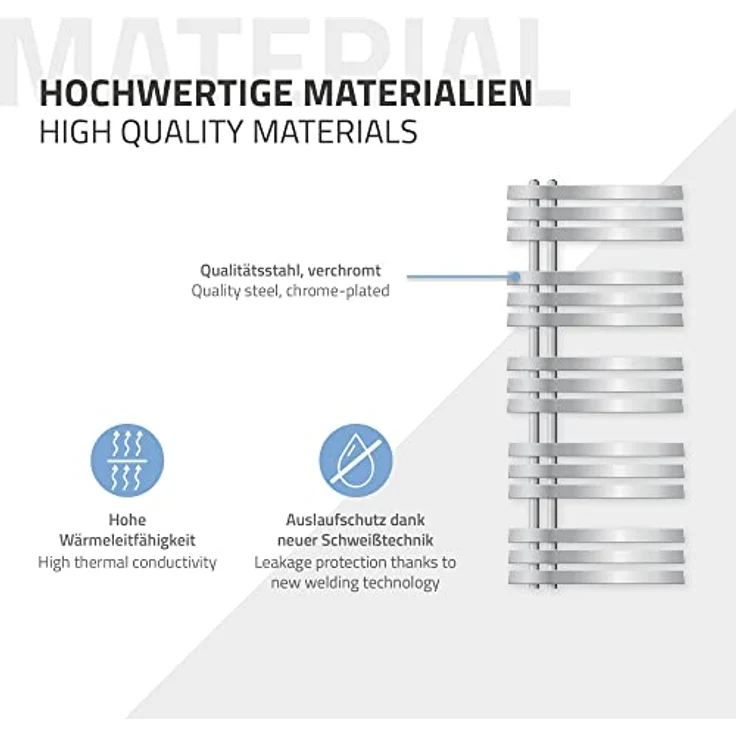 ECD Germany Iron EM Design Badheizkörper Elektrisch mit Heizstab 900 W - 500 x 1200 mm - Chrom - Designheizkörper Paneelheizkörper Handtuchwärmer – Bild 4
