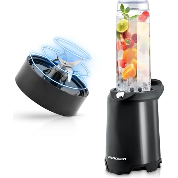 Berdsen Becher-Mixer Smoothie Maker To Go, elektrisch 350 W, 2 Trinkflaschen 0,57L, Edelstahlklinge, schwarz – Bild 3