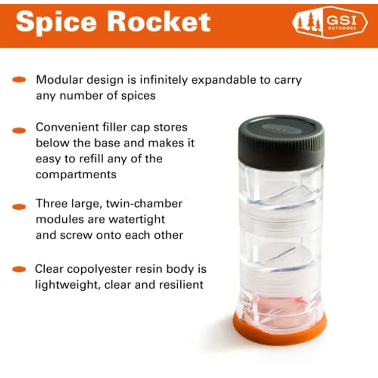GSI Outdoors Spice Rocket, Unisex Gewürzspender für Outdoor, farblos, Einheitsgröße mit 3 Doppelkammern und einfacher Reinigung – Bild 3