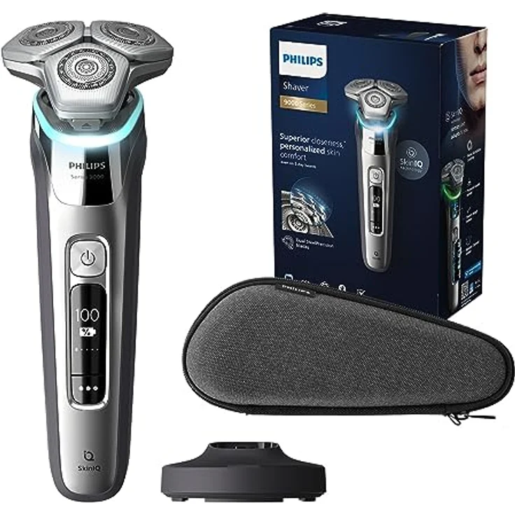 Philips Shaver S9000 – Elektrischer Nass- & Trockenrasierer für Männer in Chromsilber mit Lift & Cut System, SkinIQ Technologie, ausklappbarem Barttrimmer, Ladestation & Reiseetui(Modell S9975/35) – Bild 1