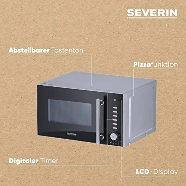 Severin MW 7773 Mikrowelle mit Grill, 20 Liter, 800 Watt, Standgerät, Heißluft, Grill, Pizzastufe, schwarz, silber – Bild 4