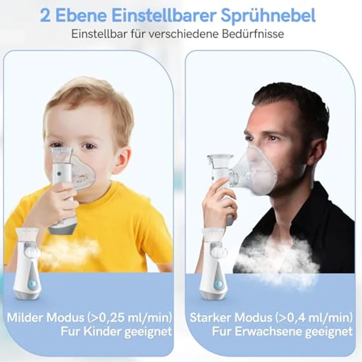 JOSSIS Inhalationsgerät, Ultra Leise für Erwachsene und Kinder, Partikelgröße 1-5µm, Einstellbarer Sprühnebel, Aufladbar - Blau – Bild 3