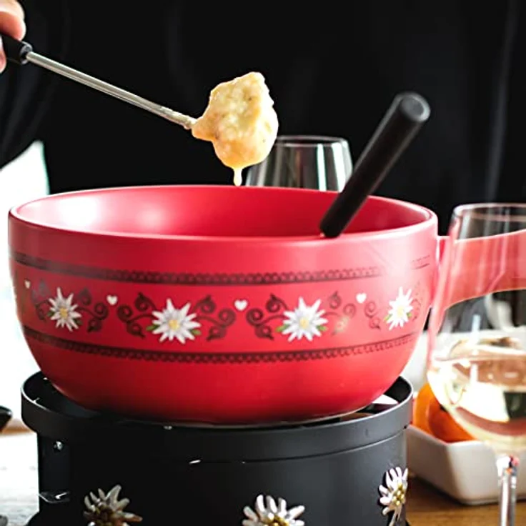 MÄSER 931893 Käsefondue Set für 6 Personen, 11-teiliges Komplettset für Fondue nach Schweizer Art mit massivem Keramik Topf, Steingut, 2.6 liters – Bild 2