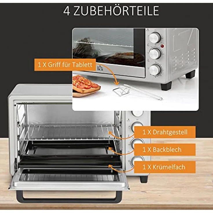 HOMCOM Minibackofen, Standgerät, Garraum 32 l, 1600 W, silber – Bild 6