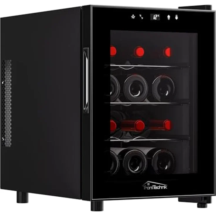Tronitechnik® Weinkühlschrank Bordeaux, freistehender Mini-Kühlschrank mit 31 Litern, für 12 Flaschen, inklusive LED Licht und herausziehbaren Einschüben, präzise Temperatursteuerung von 5 bis 18°C – Bild 1