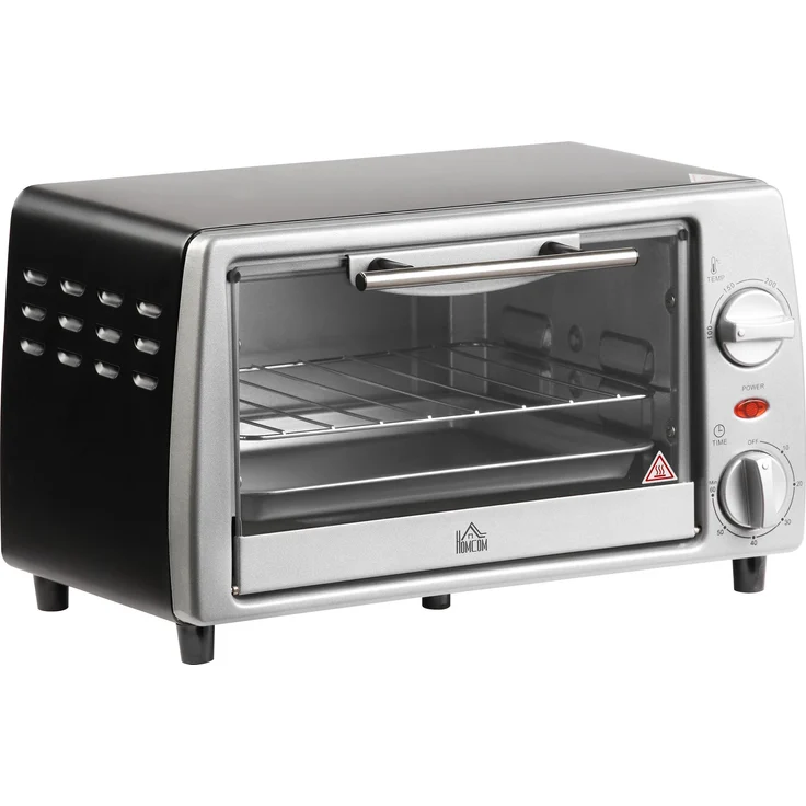 Xkiss Minibackofen 10L, Elektrobackofen mit einstellbarer Temperatur 100–230 °C, 60-Min.-Timer, Grillrost und Backplatte, Silber-Schwarz