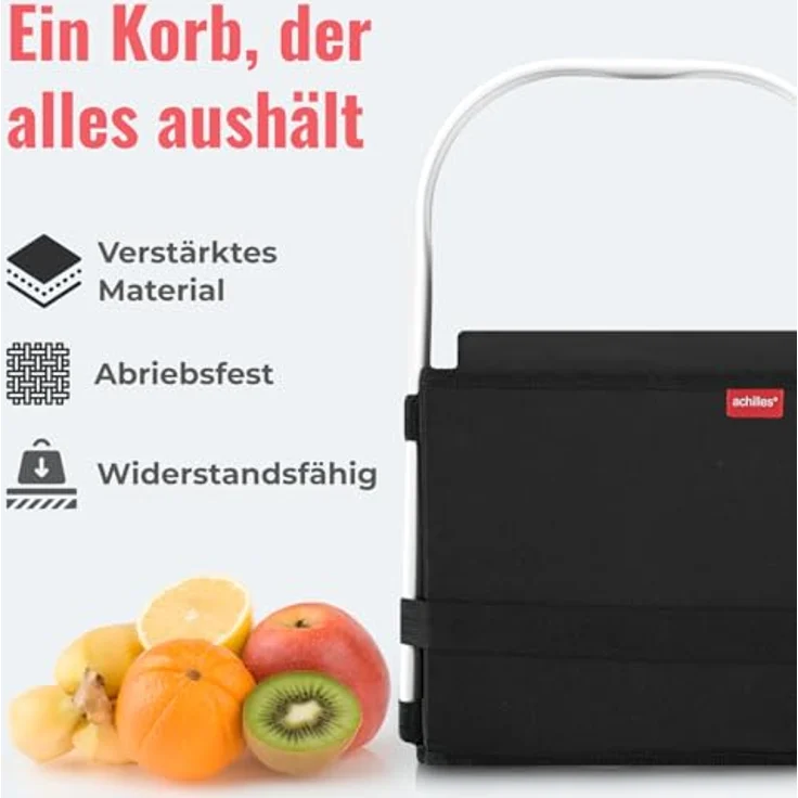 achilles Einkaufskorb, klappbare Einkaufsbox mit Alu-Griff, platzsparend und wasserabweisend, Schwarz – Bild 3