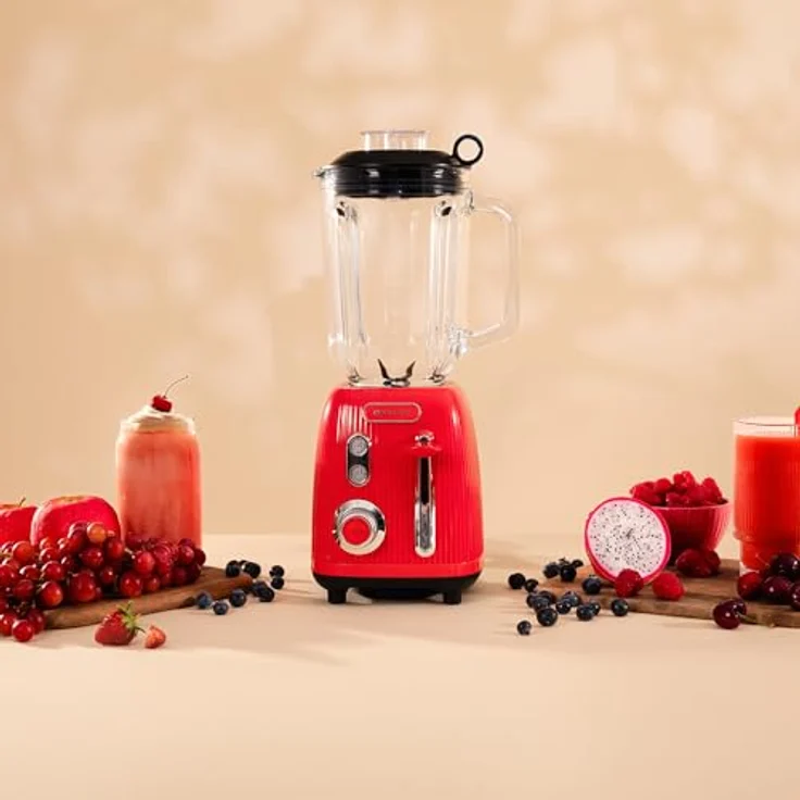 Cecotec Standmixer Retro Power Black Titanium RetroRed, 1200W, 2 Geschwindigkeiten, 4-Klingen-Messer mit schwarzer Titanbeschichtung, 1,5L Krug, Vintage-Design in Rot – Bild 2