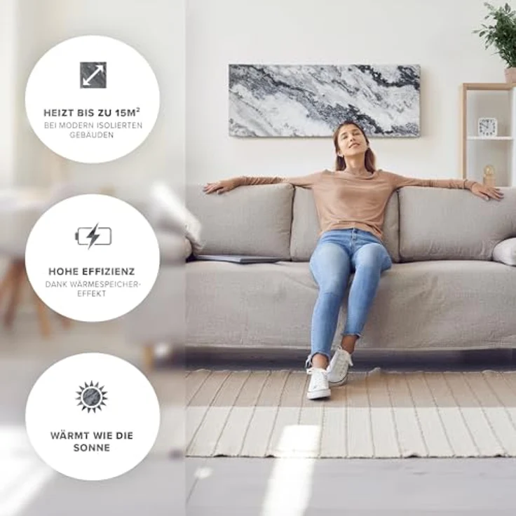 Marwona Naturstein Infrarotheizung 800 Watt mit Digitalthermostat I Energiesparende Infrarot Wandheizung I Made in Germany - Qarama 800 Watt – Bild 5