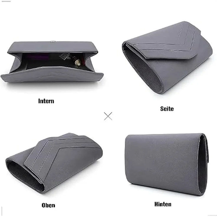 Milisente Damen Clutch, Wildleder Abendtasche mit großem Stauraum, grau, elegantes Umschlag-Design, Crossbody Schultertasche – Bild 5