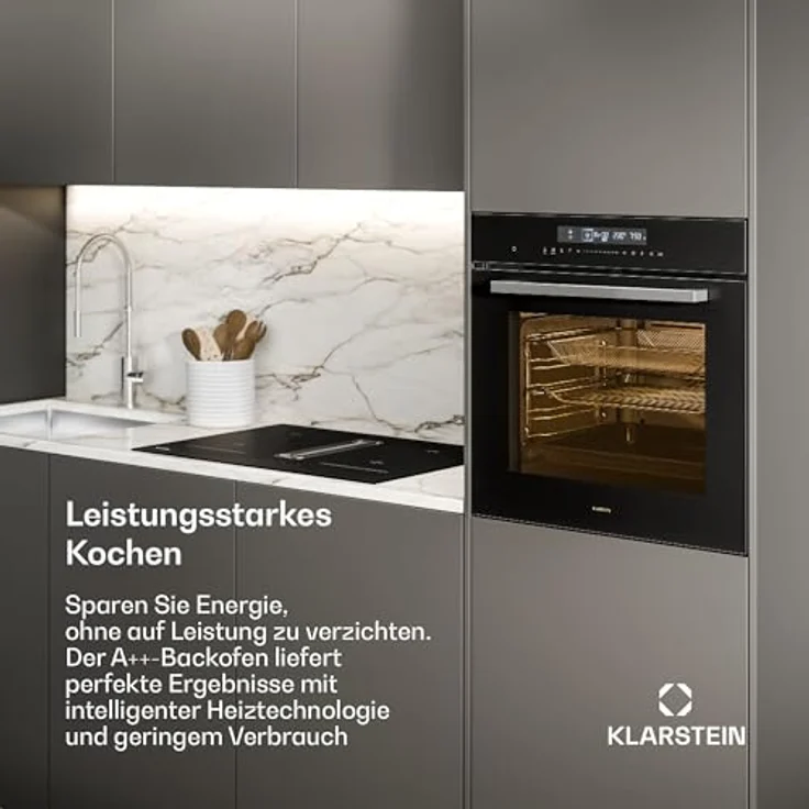 Klarstein Airjet Einbaubackofen 60 cm - 72L, 13 Modi, Airfryer-Funktion, Touch-Steuerung, Energieklasse A++, Emaille, Schwarz – Bild 2