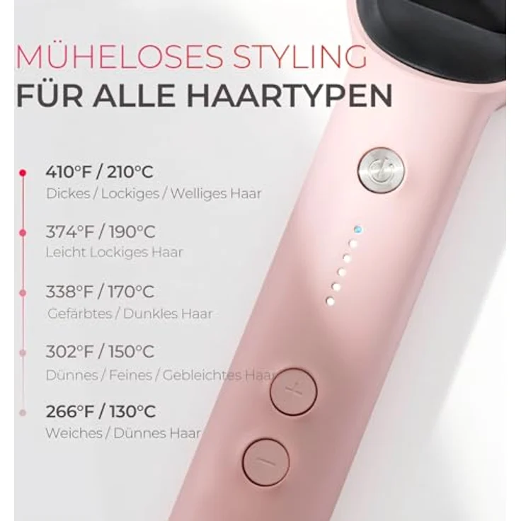 TYMO RING Glättbürste, Verbrühungsschutz Glätteisen, 25s Schneller Keramikerwärmung, 5 Wärmestufen, Rosa – Bild 4