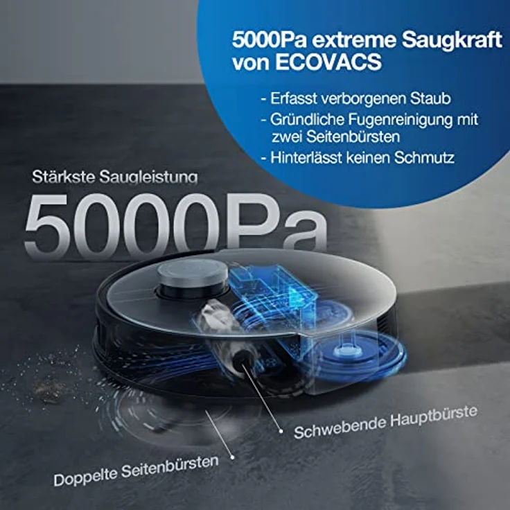 Ecovacs Deebot X1 Turbo Saugroboter mit Wischfunktion und Absaugstation, 180 min Akkubetrieb, rotierender Wischausatz, weiß – Bild 5