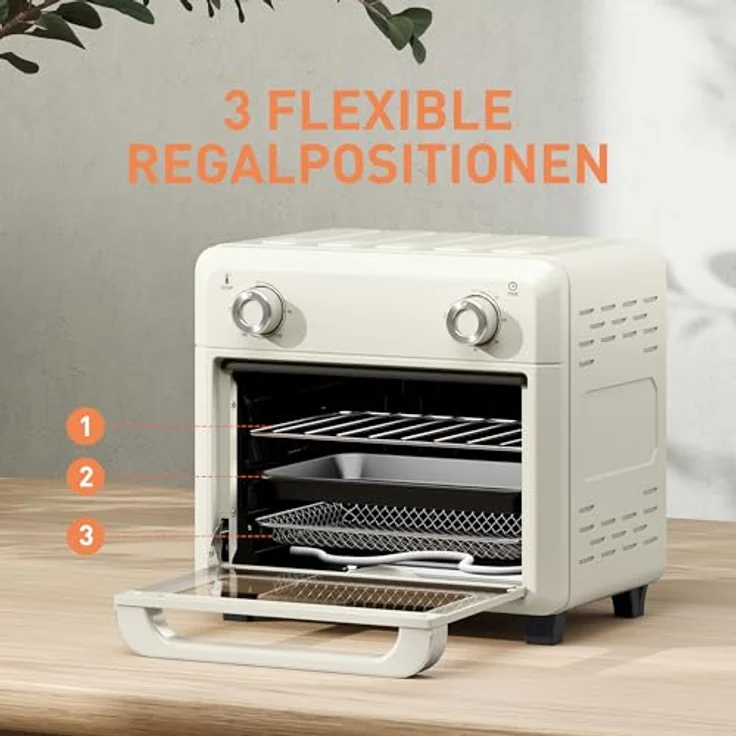 HOMCOM Mini Backofen mit Umluft 10 L, 1000W, temperaturregulierbar 80-230℃, 60 Min. Timer, Innenbeleuchtung, cremeweiß – Bild 4