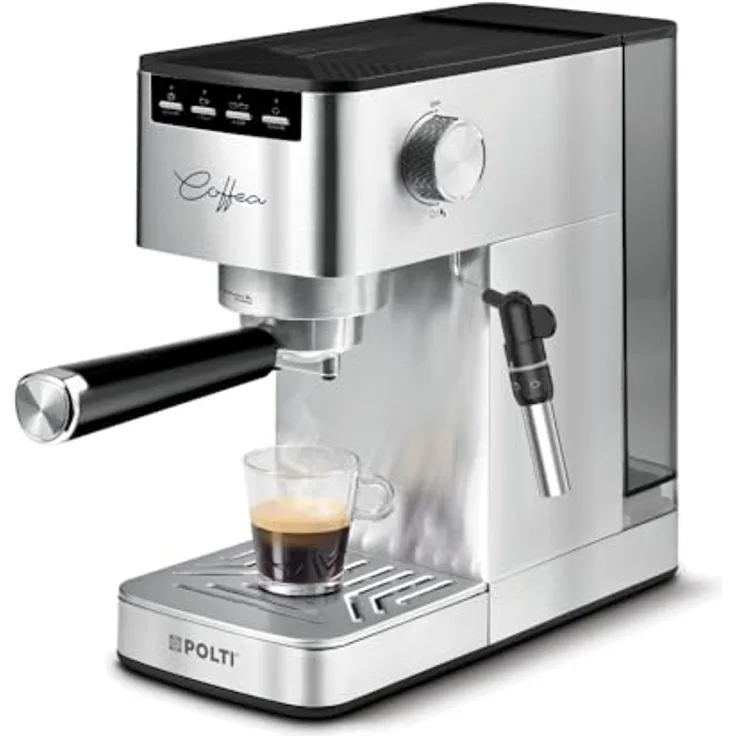 Polti Coffea P10S, Espressomaschine für gemahlenen Kaffee und E.S.E.-Pads, Milchaufschäumdüse, 1,3L Tank, Silber