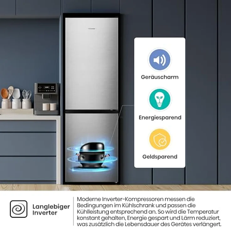 Hisense RB3N300NECA, Kühl-Gefrierkombination mit 304 l, NoFrost, Edelstahl, Energieeffizienz A, 35 dB – Bild 6