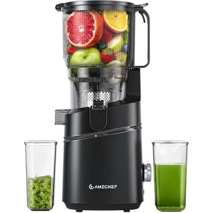 AMZCHEF SJ-036CBK Slow Juicer, schwarze Kaltpressentechnologie mit großem Einfülltrichter für ganze Früchte