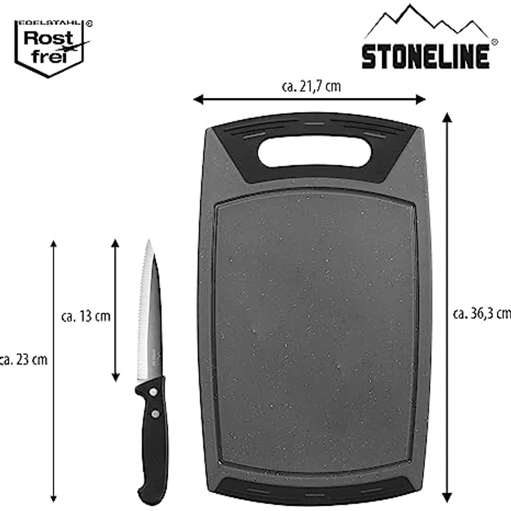 STONELINE 2-teiliges Set aus Schneidebrett und Allzweckmesser mit Wellenschliff, 13 cm Klinge aus Edelstahl, Universalmesser Küchenmesser – Bild 2