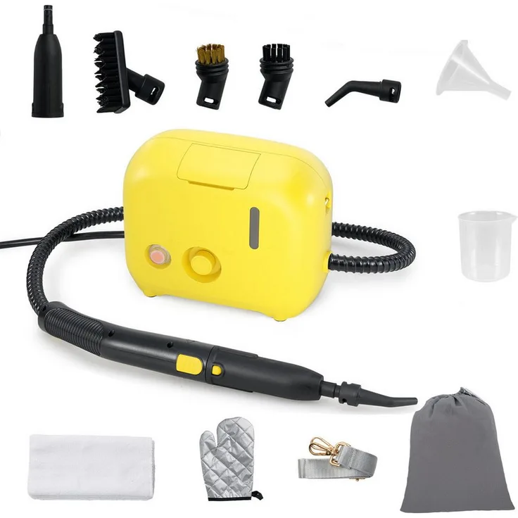 KOMFOTTEU Dampfreiniger, 1500 W, 1L Wassertank, 2 Geschwindigkeiten, Weiß/Gelb