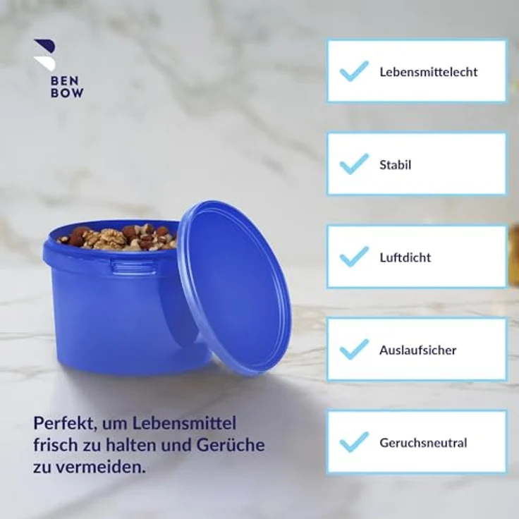 BenBow Eimer mit Deckel 0,5l blau 10x 0,5 Liter - lebensmittelecht, stabil, luftdicht, auslaufsicher, geruchsneutral - Aufbewahrungsbehälter aus Kunststoff – Bild 3