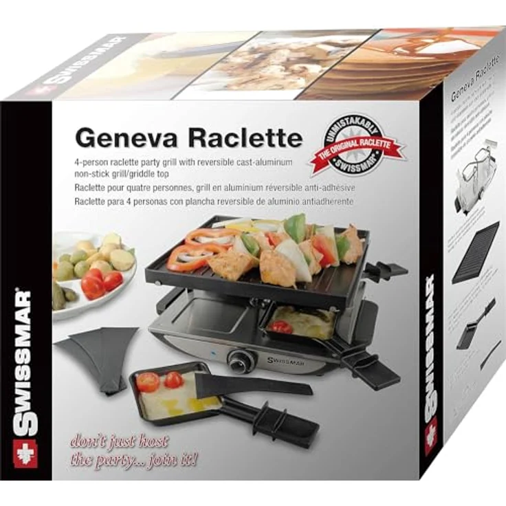 Swissmar Genfer Raclette-Grill, Racletteofen für 4 Personen mit reversibler Gusseisen-Grillplatte, Silber – Bild 10