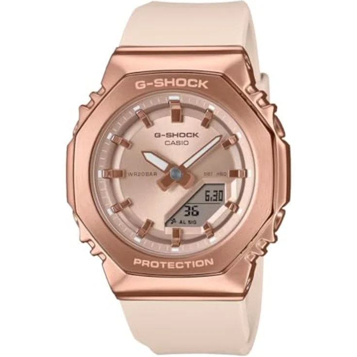 Casio G-Shock Classic Damenuhr Puder/Roségoldfarben GM-S2100PG-4AER, Rosa Kunststoffarmband, Im Dunkeln leuchtend – Bild 2