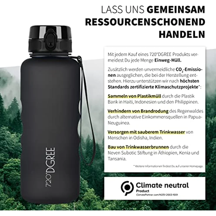 Trinkflasche Wasserflasche Fruchteinsatz 1,5L - BPA-Frei uberBottle 720 DGREE onyx black – Bild 4