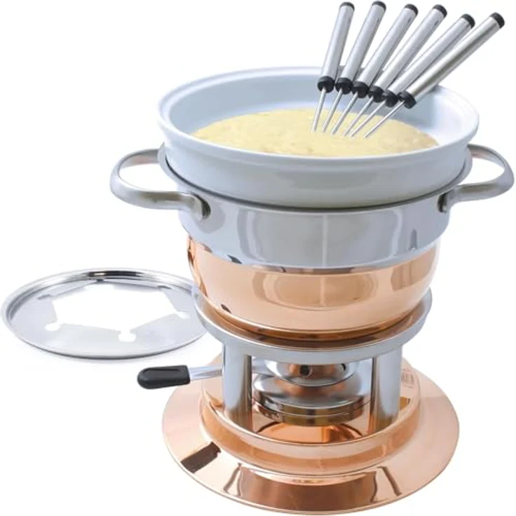 Swissmar F66415 Lausanne Fondue Set 11-teiliges, Kupfer/Edelstahl, 1.8L, Fondue-Set für Fleisch, Käse und Schokolade, für 6 Personen, Geschenkset – Bild 4