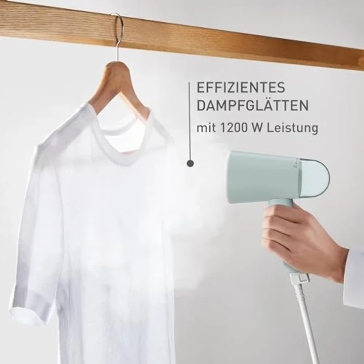 Tefal Origin Travel Dampfbürste | DT1034 | Dampfleistung | Klappbar | Einsatzbereit in 25 Sekunden | 20 g/Minute | Keine Einstellungen Nötig | 70 ml Kapazität | Inklusive Zubehör | Weiß/Eukalyptus – Bild 3