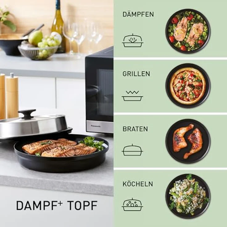 Panasonic NN-GD38QSEPG, Mikrowelle mit Grillfunktion, 29 l, Inverter Technologie, inkl. 4-in-1 Dampf + Topf – Bild 2