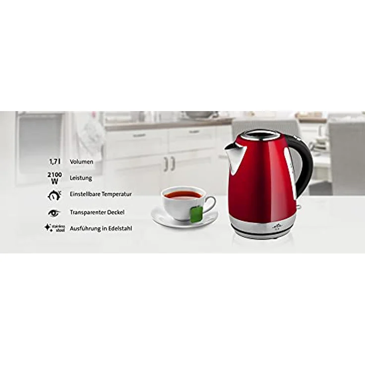 ETA Wasserkocher Edelstahl Ela Digi mit Temperatureinstellung - 1,7L, 2100W, 40-100°C, Rot – Bild 2