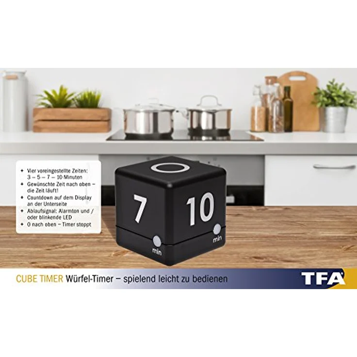 TFA Dostmann Digitaler Cube Timer, Zeitwürfel, Zeitmanagement, schwarz, L 60 x B 60 x H 60 mm – Bild 5