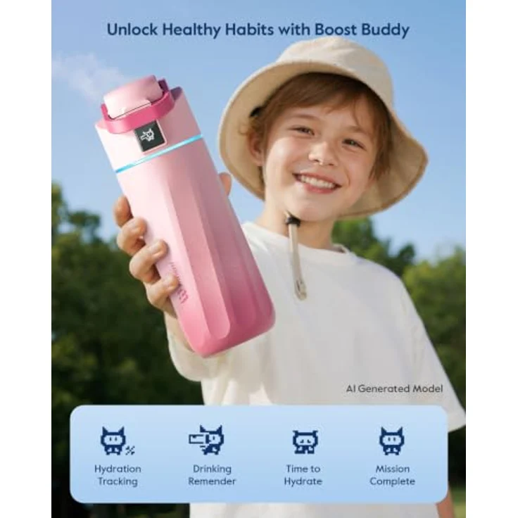 WaterH Boost Kinder Trinkflasche, 475 ml mit LED-Touch-Display, lila, BPA-frei und isoliert – Bild 2