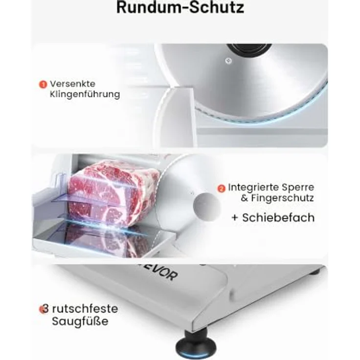 VEVOR SL-520A Fleischschneidemaschine 200 W, Elektrische Aufschnittmaschine mit 19 cm Klingen und einstellbarer Schnittdicke von 0–15 mm – Bild 6