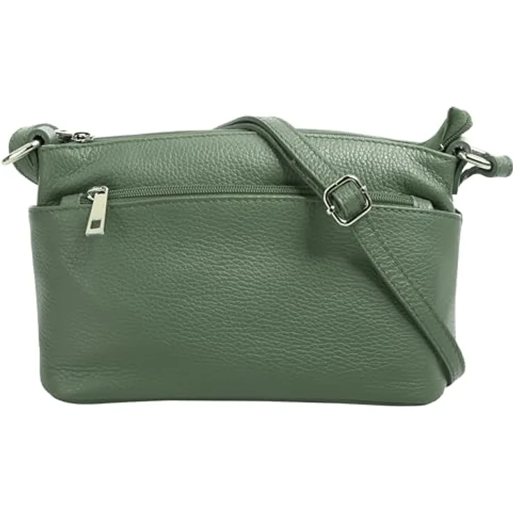 Cluty Umhängetasche, echt Leder, Made in Italy, 15 cm x 27 cm, klassisches Design, mit Reißverschlussfächern